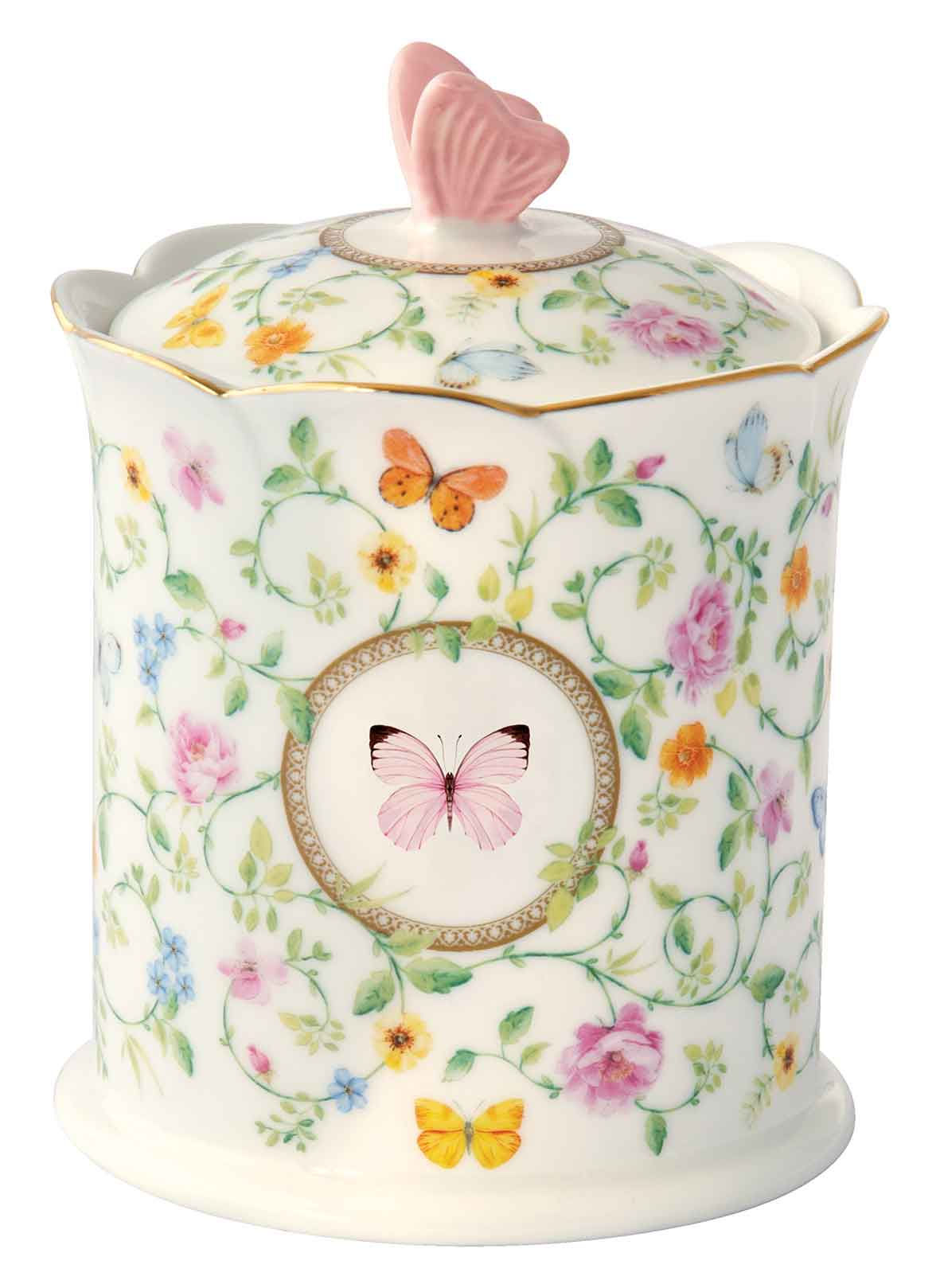 Porcelain jar in color box DANCING BUTTERFLIES