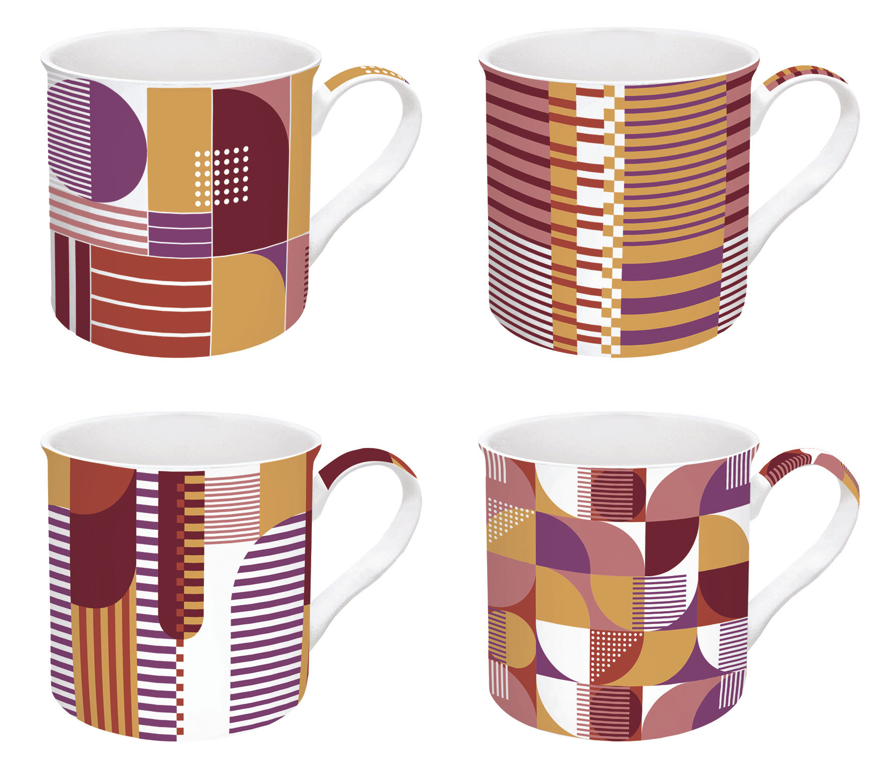 Set of 4 High Quality Mugs in gift box GEOMETRIC ART