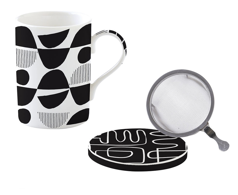 Fine China mug 350 ml w/lid & metal infuser in colour box GRAFFITI