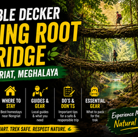 Discover the enchanting Double Decker Living Root Bridge in Nongriat, Meghalaya—a must-see trekking wonder! Explore the ultimate guide for routes, accommodations, gear, and essential tips to ensure a safe and memorable adventure in nature's marvel. Plan smart and respect the beauty around you.