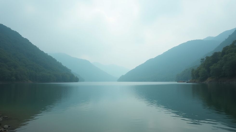 Eye-level view of a serene lake surrounded by hills in Shillong