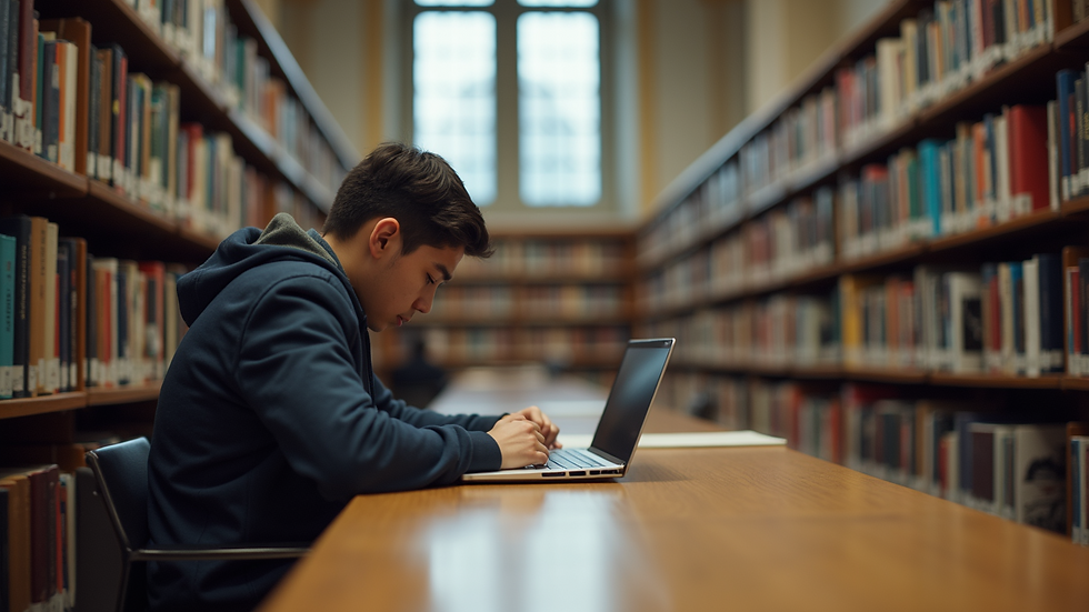Eye-level view of a student studying in a UK university library