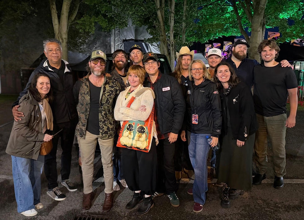 Our band, crew, UTA agent and some friends from the Kings of Leon camp at Trinity College in Dublin.