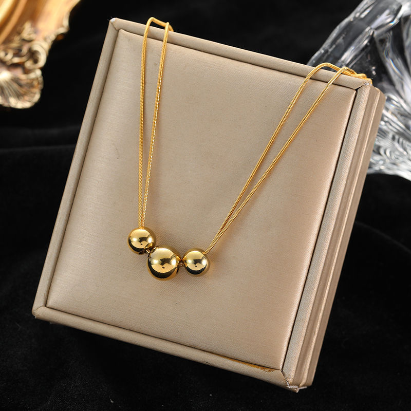 Thumbnail: EILIECK 316L Stainless Steel Gold Color Hollow Ball Beads Pendant Necklace For W