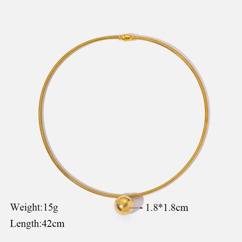 Thumbnail: EILIECK 316L Stainless Steel Gold Color Hollow Ball Beads Pendant Necklace For W