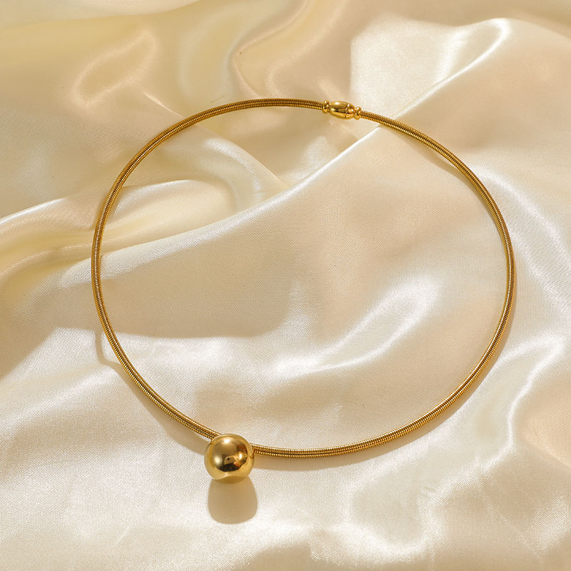 Thumbnail: EILIECK 316L Stainless Steel Gold Color Hollow Ball Beads Pendant Necklace For W