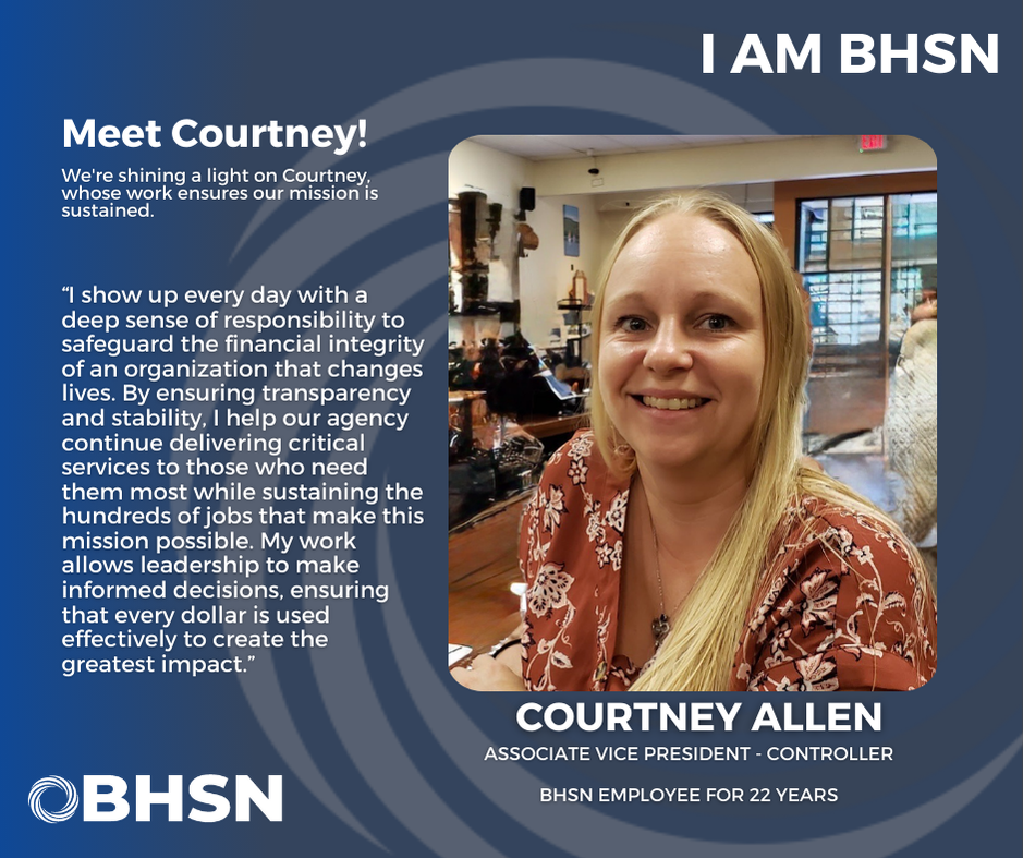 I am BHSN social media post featuring Courtney Allen with a description of what she loves about working at BHSN.