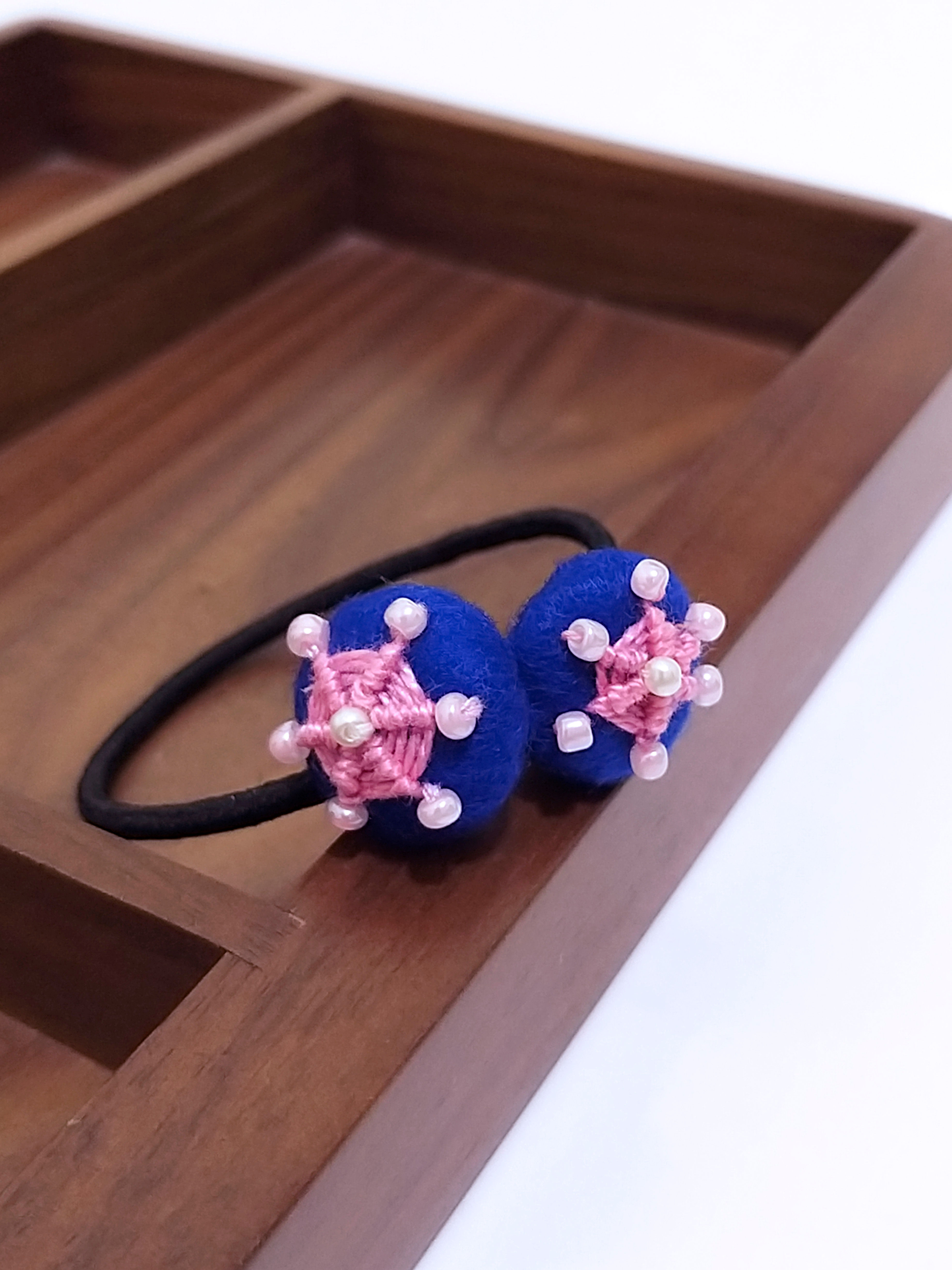 Embroidery with beads felt ball hair tie