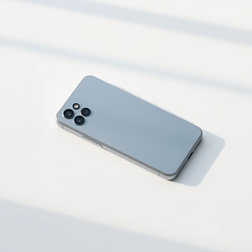 back of a smart phone on clean white surface and background with subtle cast shadows. Make