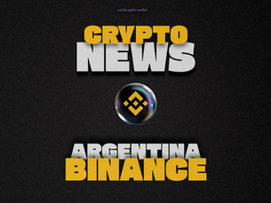 Diseño gráfico con fondo negro que muestra la frase “Crypto News Argentina Binance” en letras grandes amarillas y blancas. En el centro aparece el logotipo de Binance dentro de una esfera brillante. El estilo es moderno y llamativo, evocando noticias de criptomonedas en Argentina.