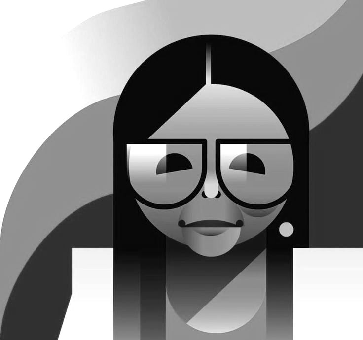 Ilustración estilizada de Delcy Rodríguez, dirigente política con gafas rectangulares y cabello largo, representada mediante formas geométricas y contrastes suaves, con expresión contenida y estética editorial que sugiere poder institucional y distancia emocional.
