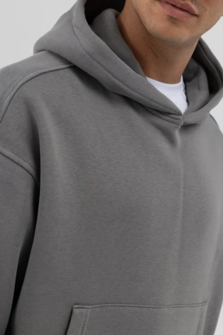 Küçük resim: BASİC KAPÜŞONLU BOXY FİT SWEATSHİRT FÜME