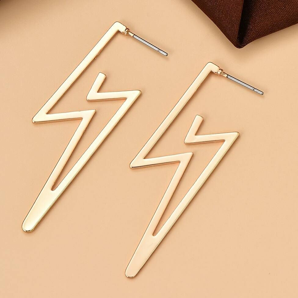 Thumbnail: Minimalist Lightning Strike Golden Earrings