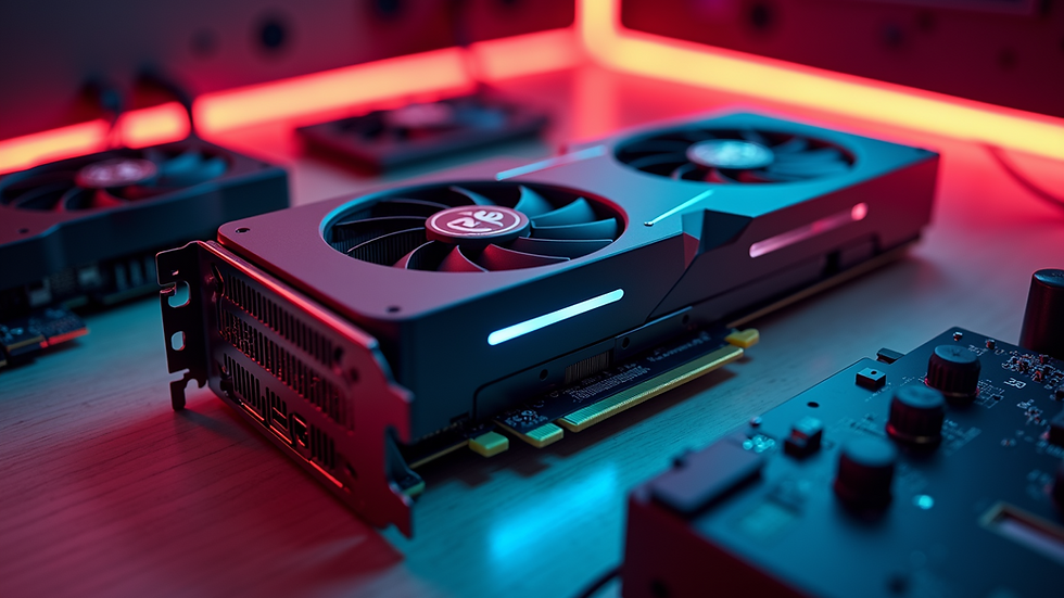 High angle view of a powerful gaming GPU