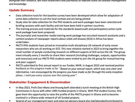PACTS Progress Update - Autumn 2023