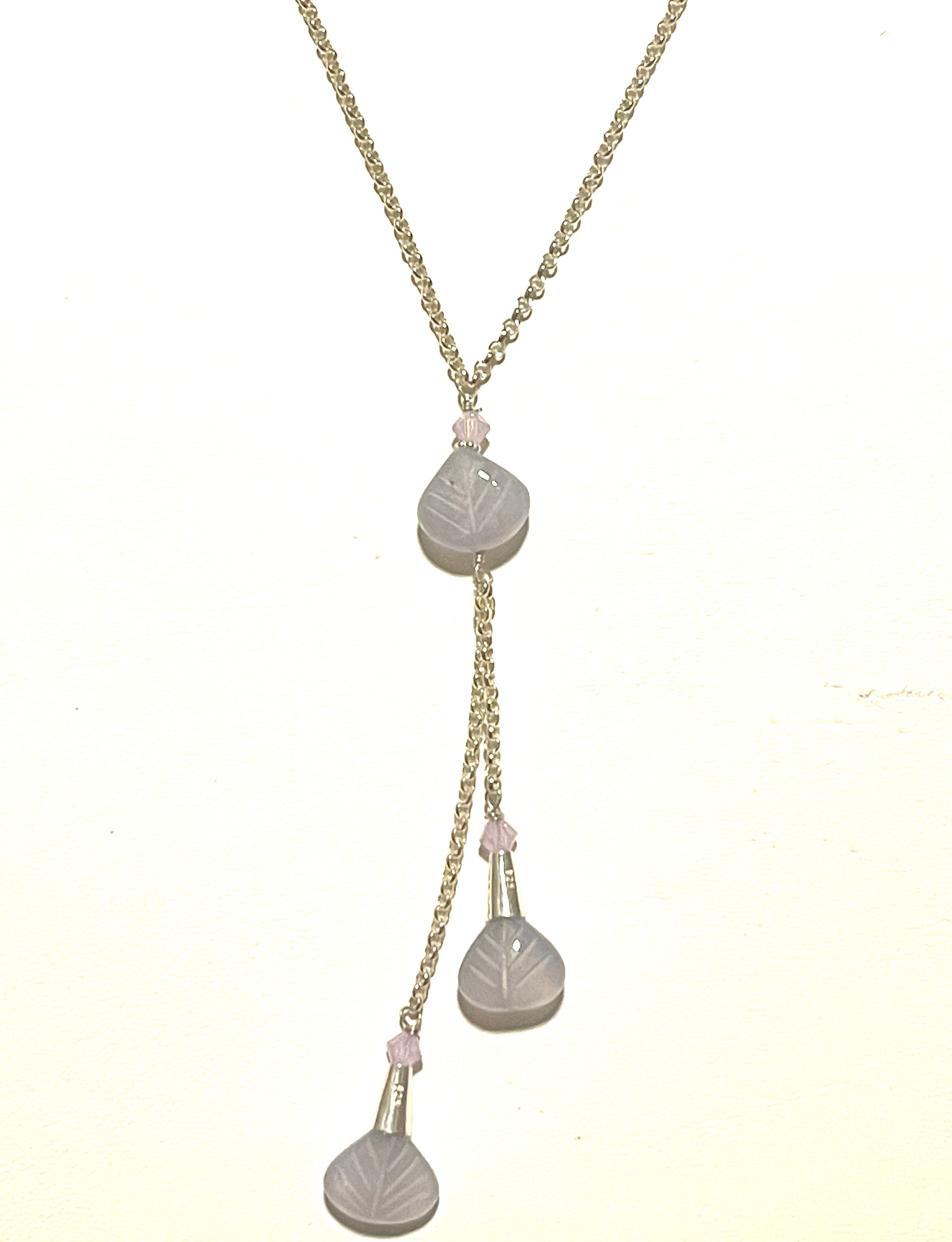 Blue Chalcedony Leaf Stone in Sterling Silver Chain