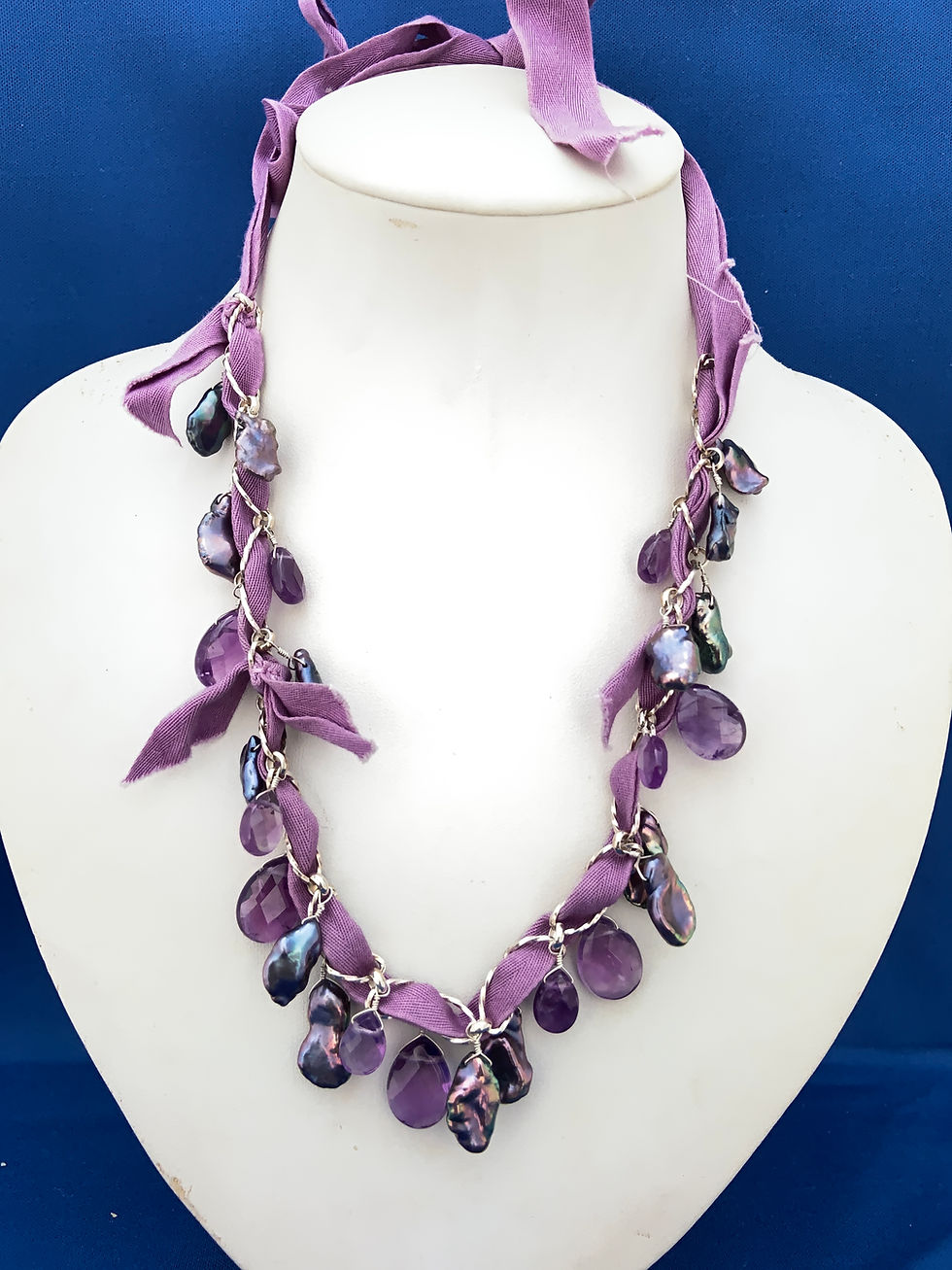 Thumbnail: Freshwater Pearls and Amethyst on sterling Silver