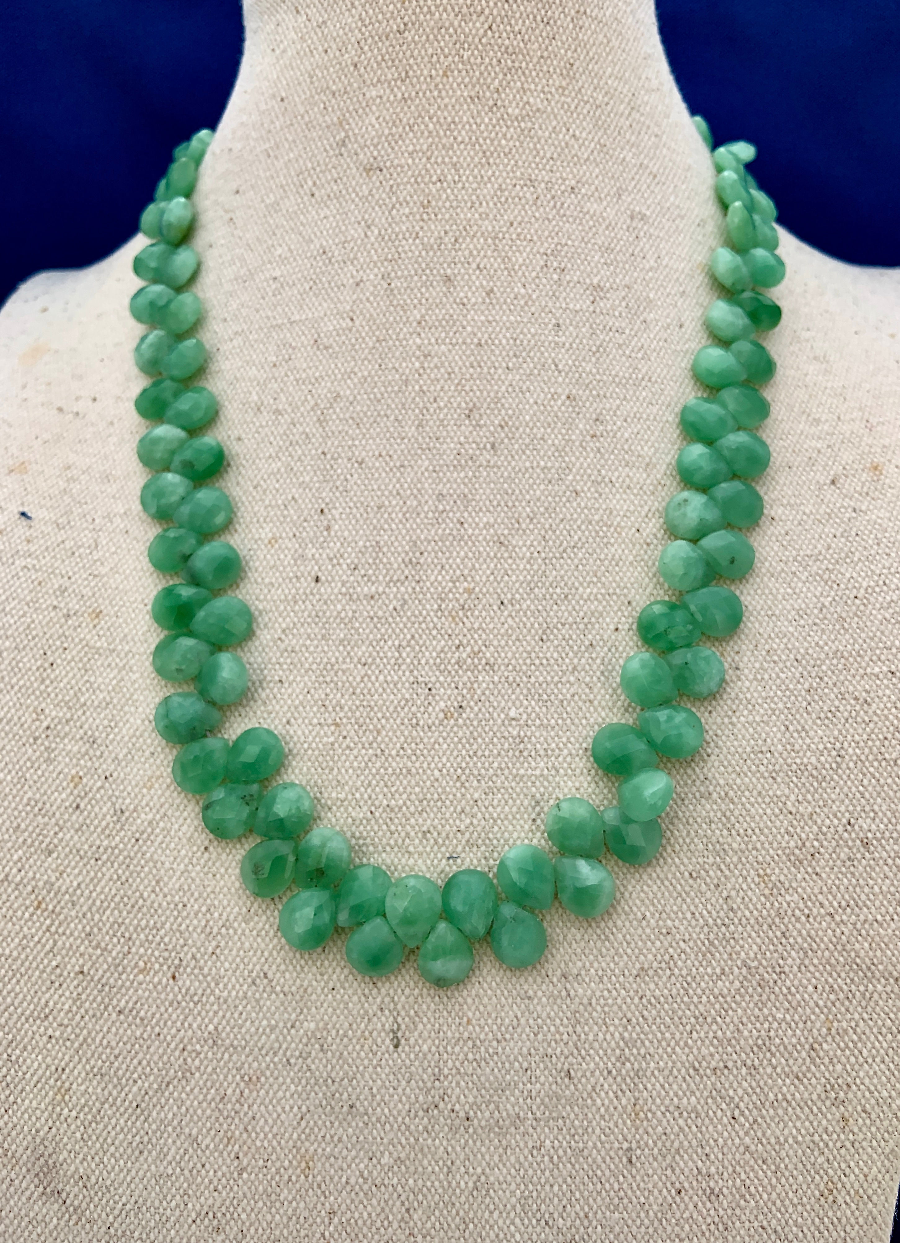 Faux Chrysopraise Faceted Teardrops on sterling Silver.