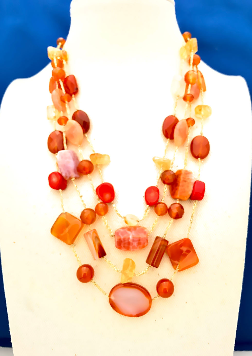 Thumbnail: Coral Agate Citrine on brocade cord.