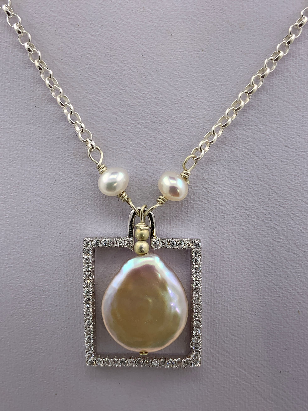 Thumbnail: Freshwater Baroque Pearl on Sterling Silver/CZ Frame