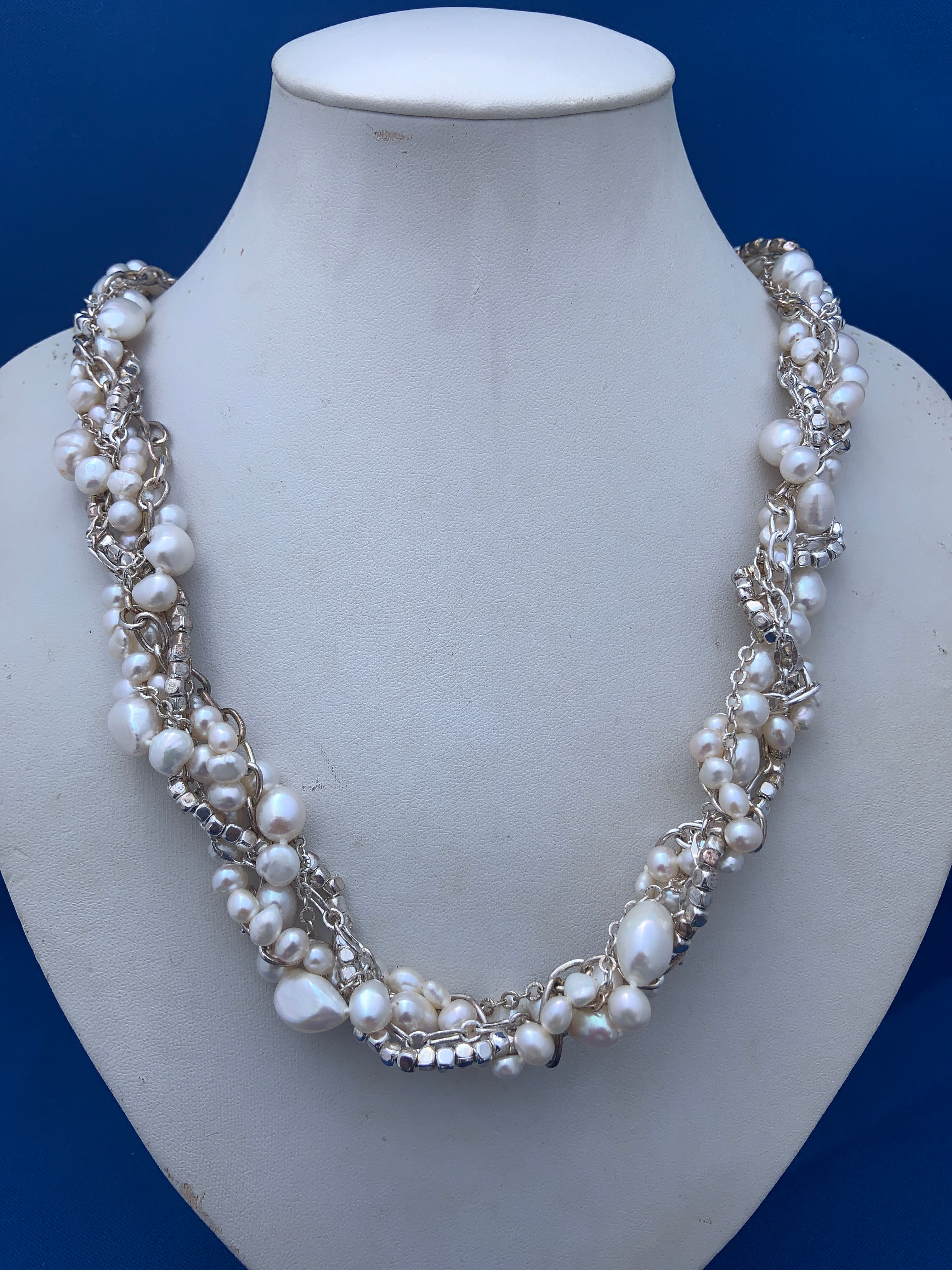 Freshwater Pearls entwined on Sterling Silver Chains