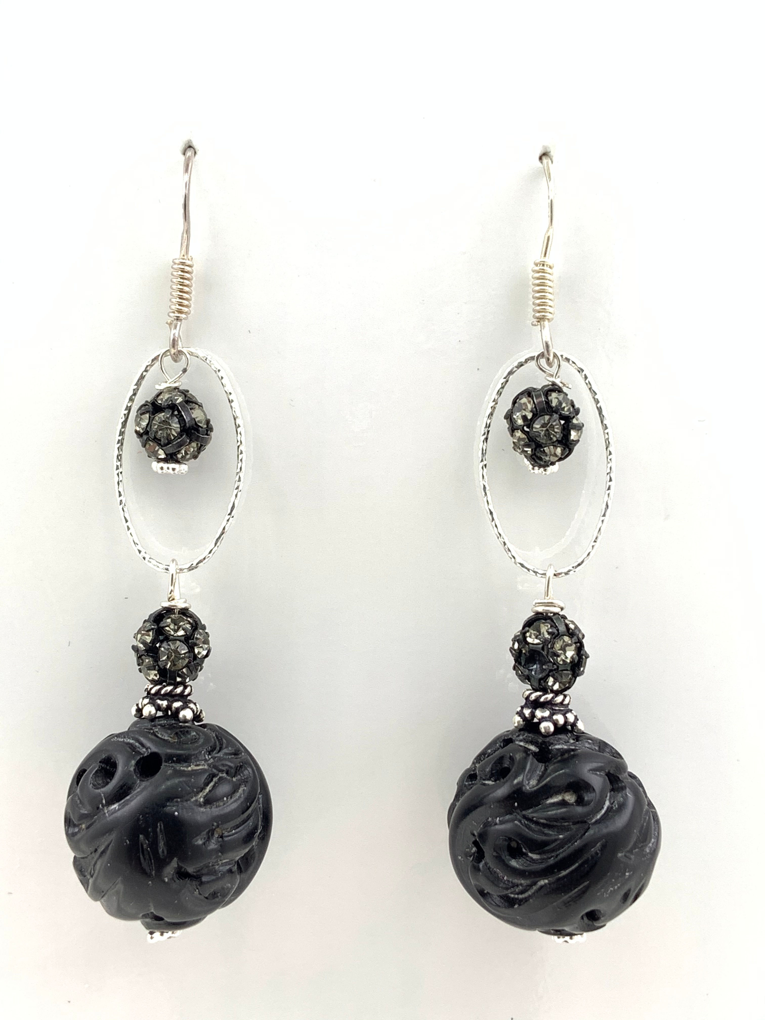 Carved Cinnabar with CZ ball on Sterling Silver