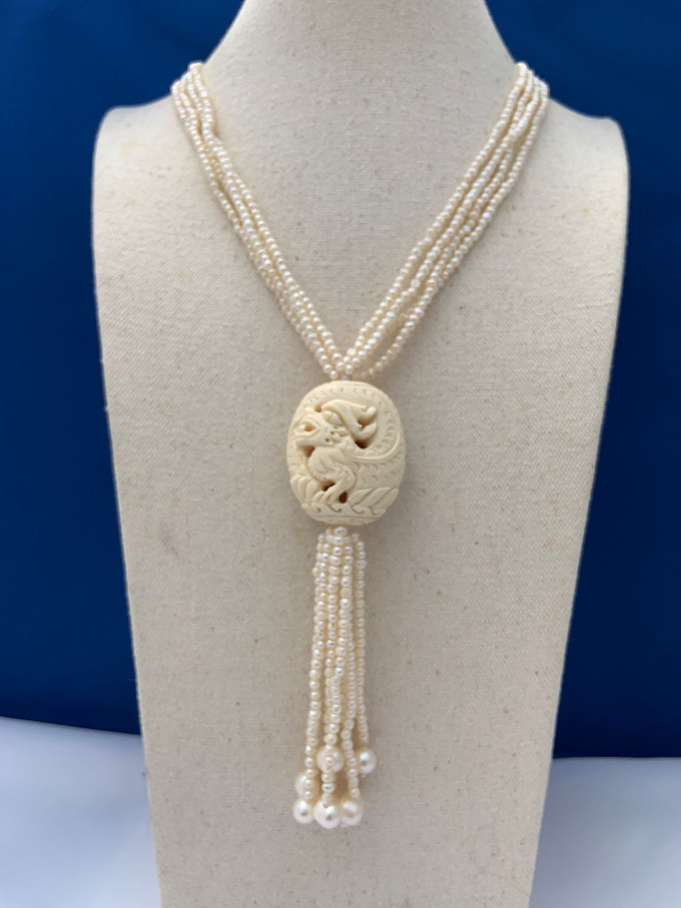 Freshwater Pearls w/ carved bone and Sterling Silver