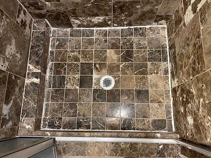 Caulk Elimination, Marble shower Before.JPEG