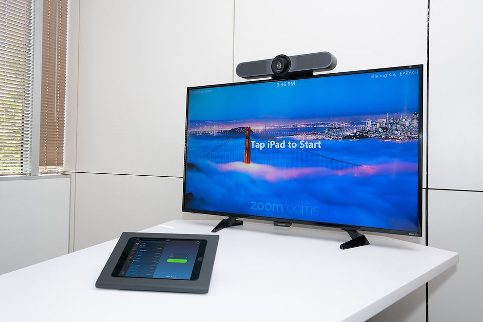 ZOOM Room hardware consists of a computer, video camera, microphone, speakers and often a iPad for system control.