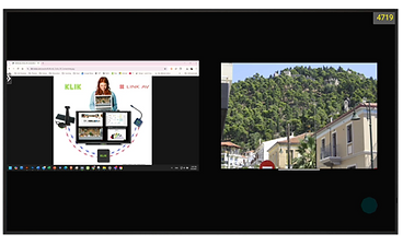 Split-screen view showing two participants sharing content simultaneously using KLIKLink AV in ad hoc mode.