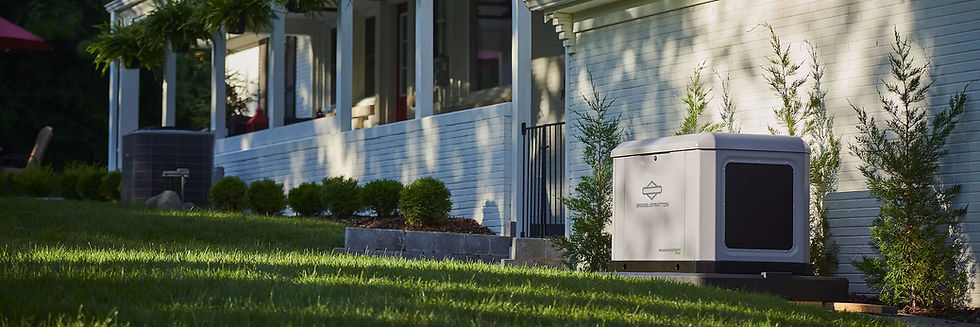 Eye-level view of a standby generator running outside a suburban home