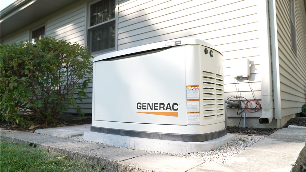 Close-up view of a home standby generator installed outside a house