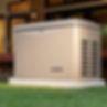 Eye-level view of a home standby generator installed outside a Wisconsin residence