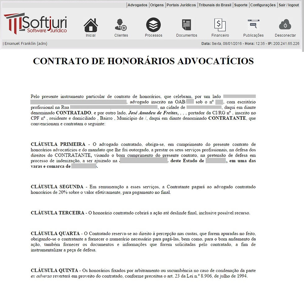 Contrato de Honorários automático.