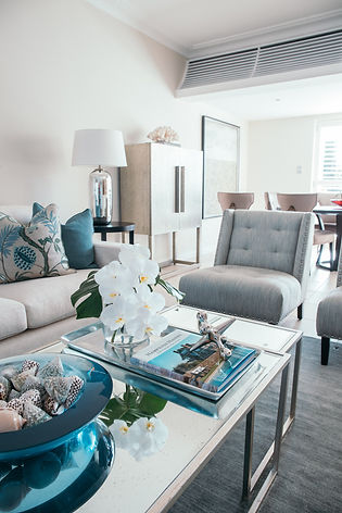 Coastal living room | Coastal Interior design | Blue and white interior colour scheme | coffee table styling | Interior design Maroubra Sydney