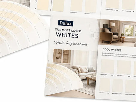 Colour consultation Sydney with Dulux white paint samples and colour fan deck