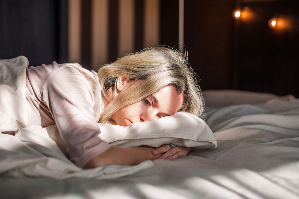 Middle-aged woman experiences signs of chronic fatigue syndrome felt as exhaustion.