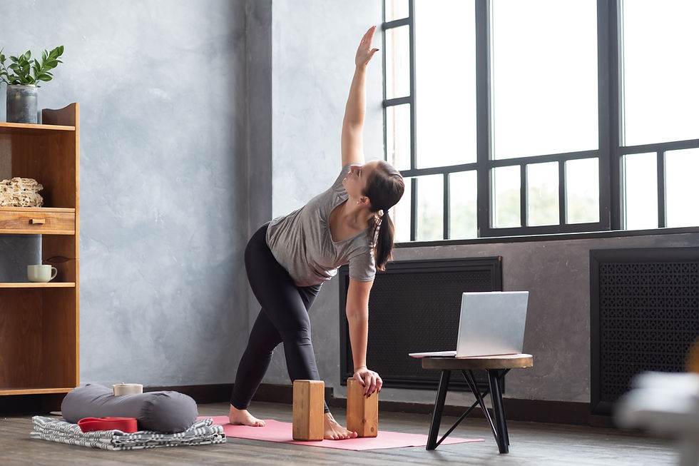 A supportive, comfortable home yoga practice allows a front-row seat for expert guidance with an online teacher.