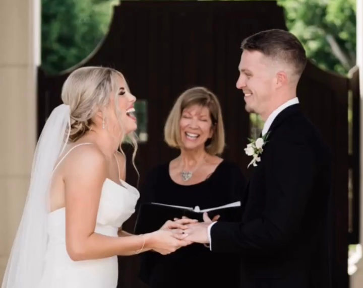 Joyful couple laughing during love story