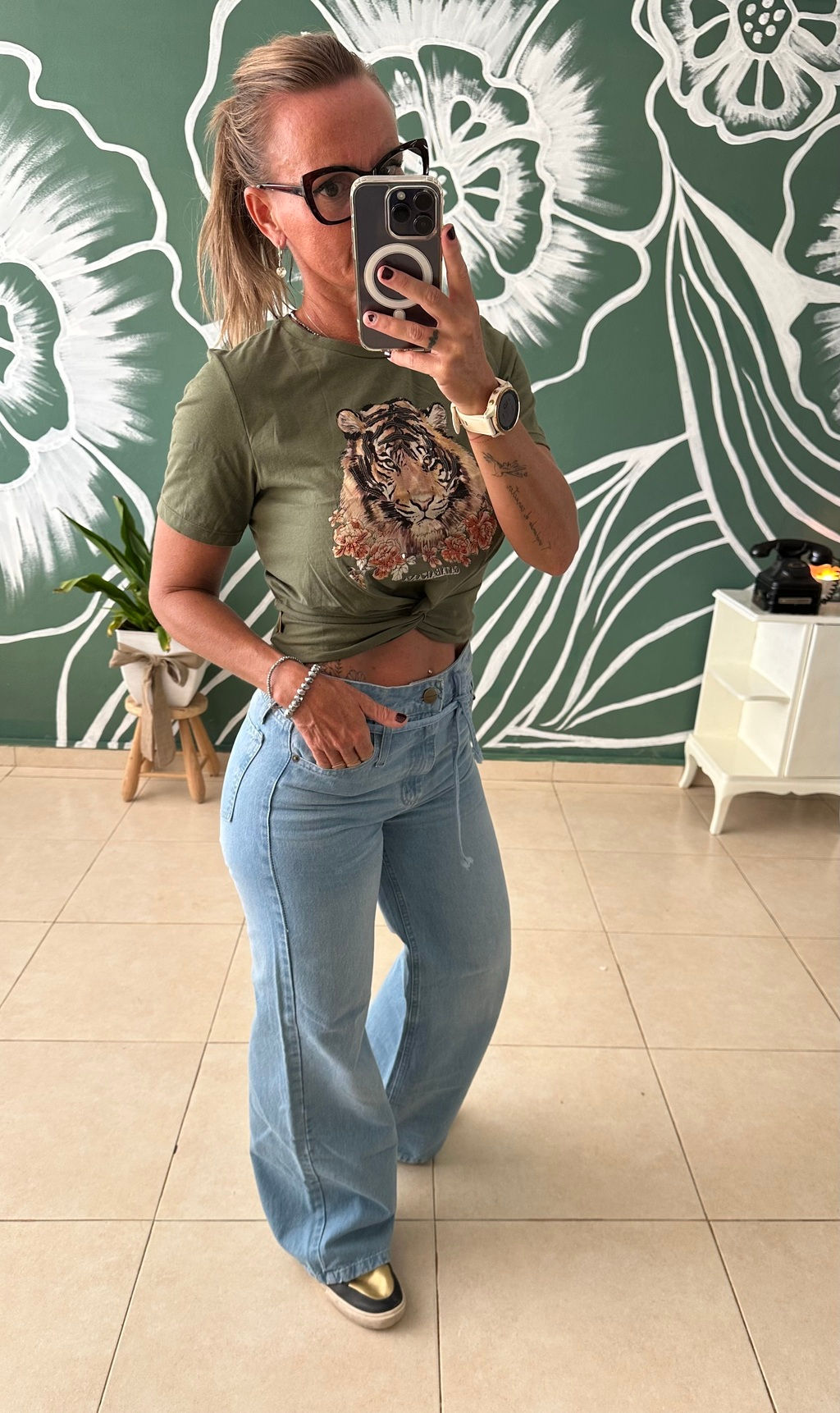 PANTALON DENIM WIDE CON LAZO