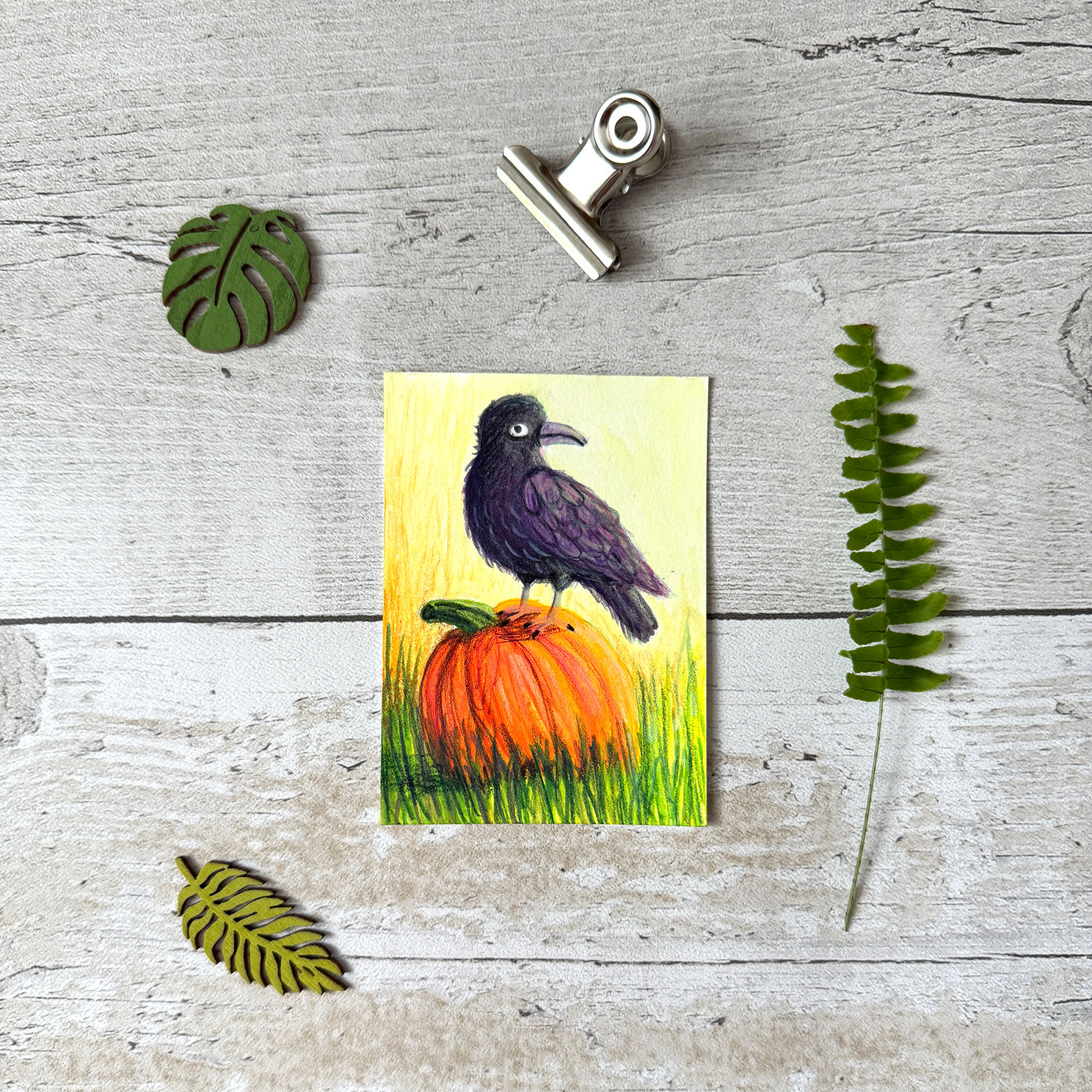 Original Raven bird Gouache Painting | ACEO