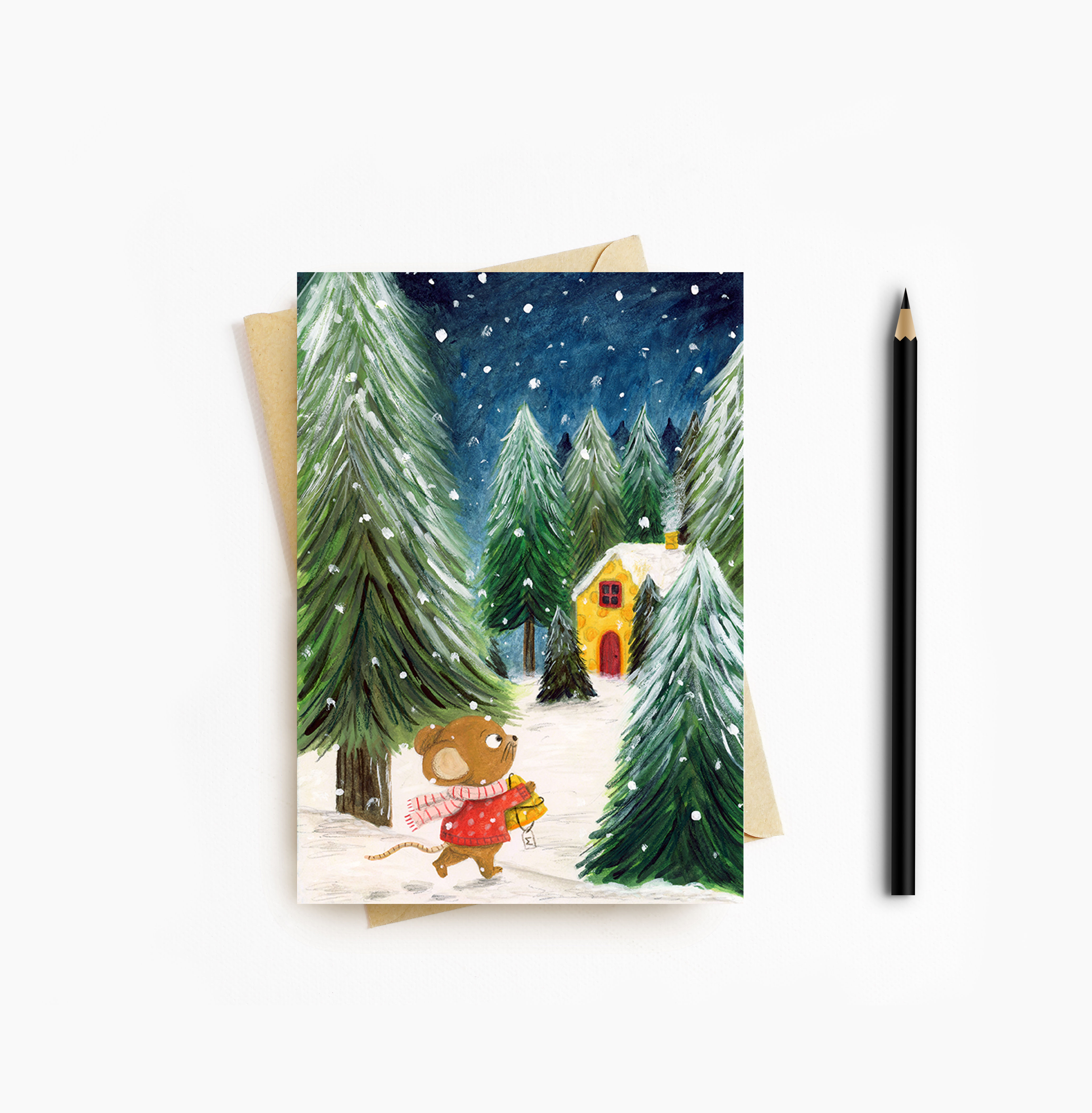 Christmas Mouse Blank Greetings Card
