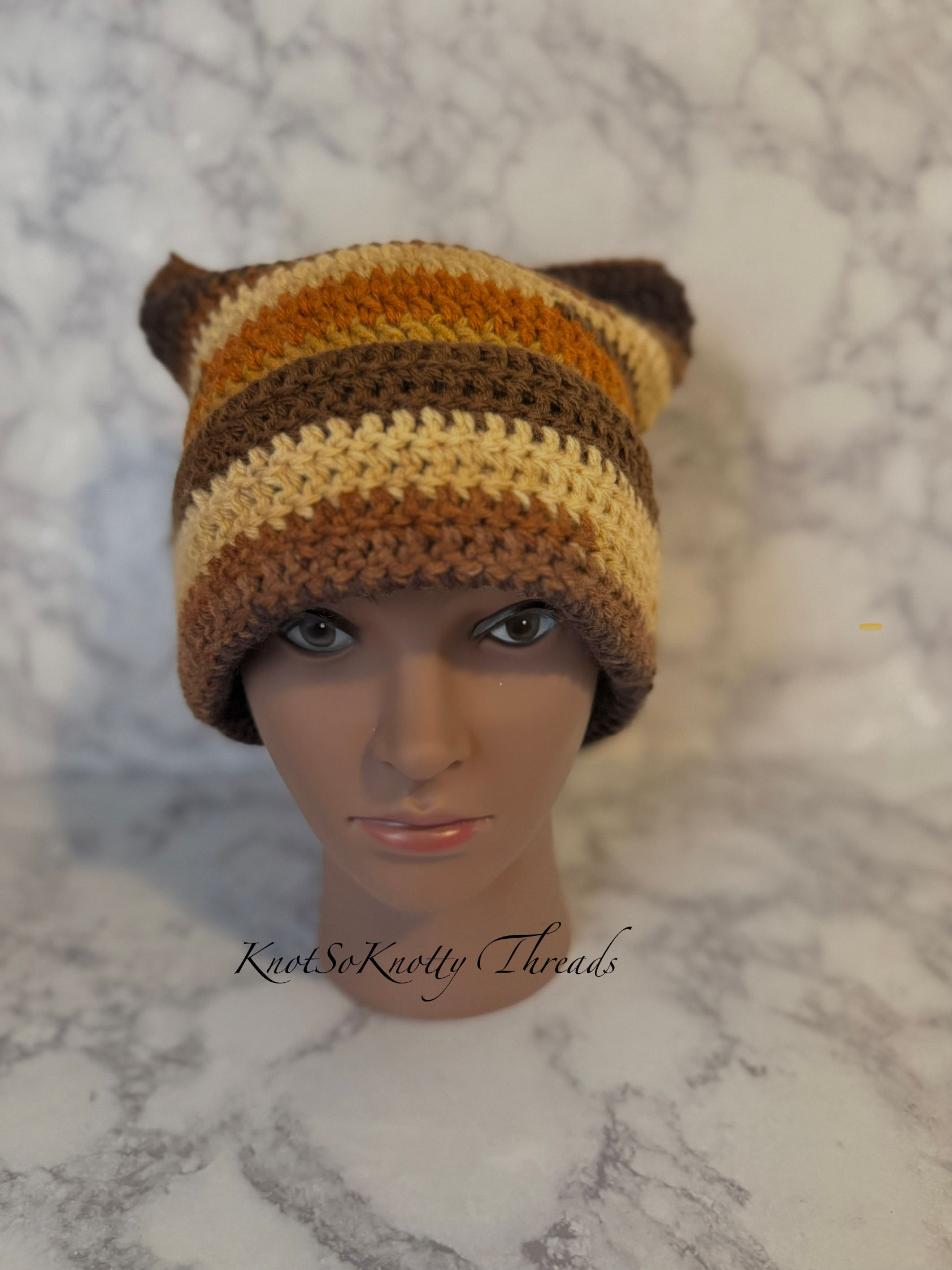 Latte Stripe Cat Ear Beanie