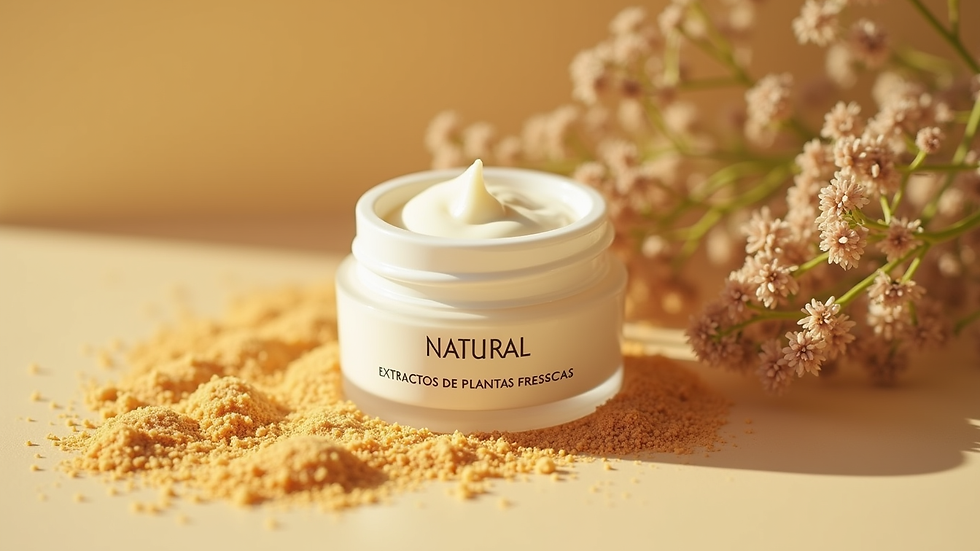 Eye-level view de crema natural con extractos de plantas frescas