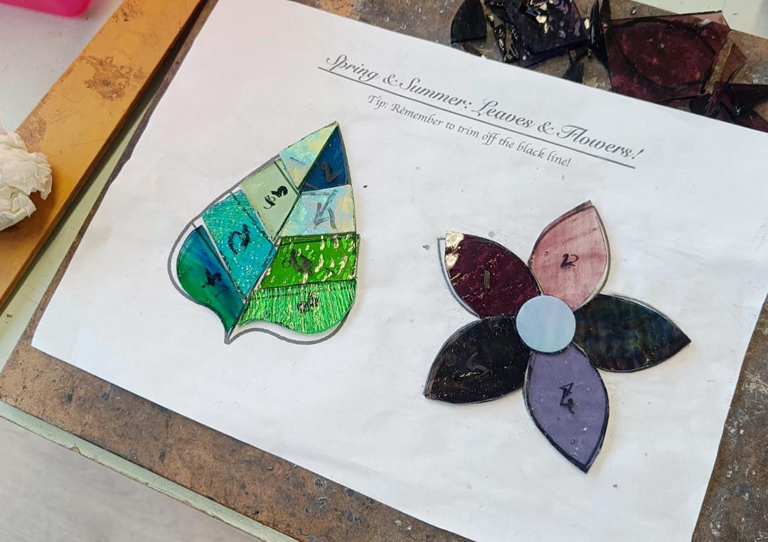 Copper foiled spring flowers and leaves workshops