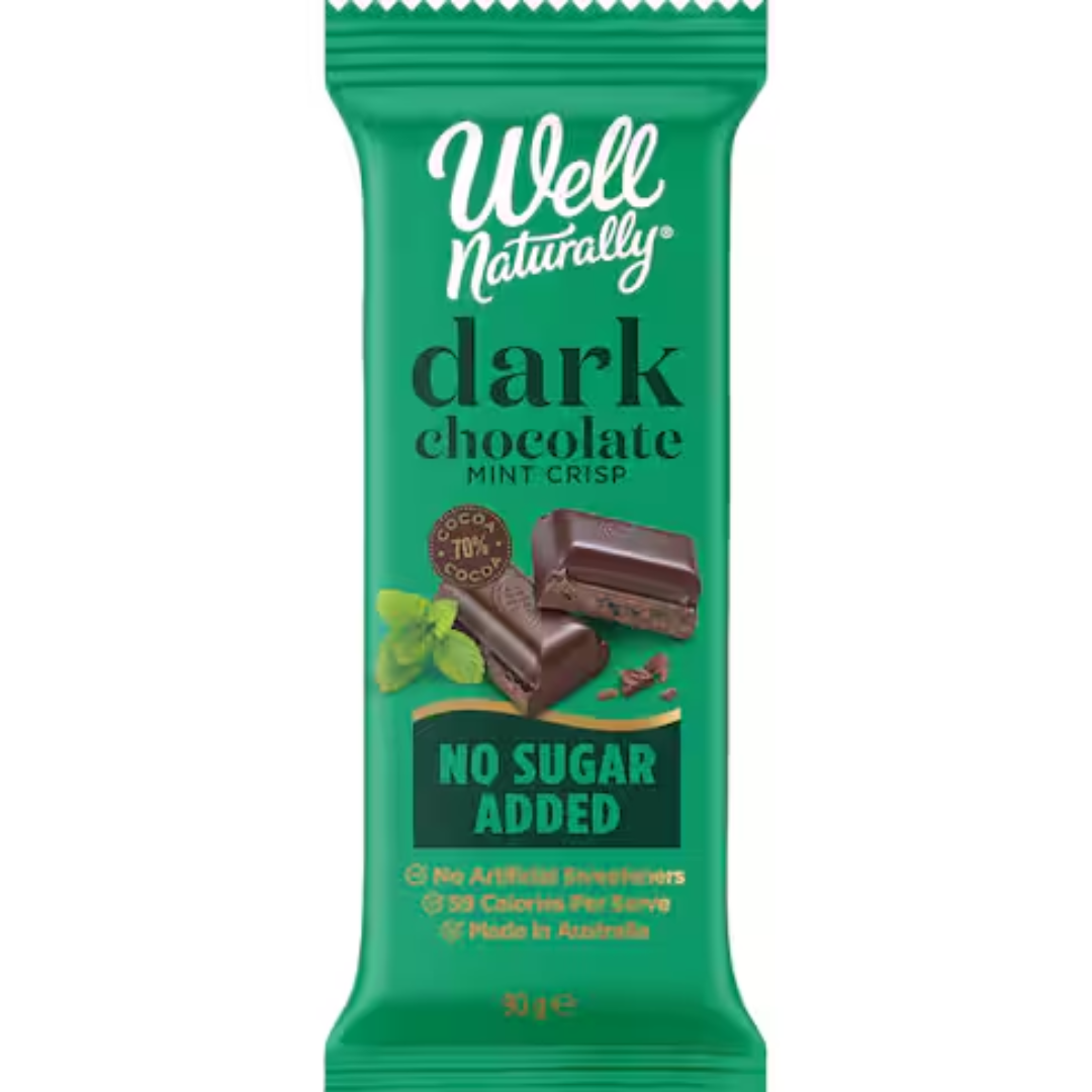 Well Naturally No Sugar Added Chocolate Block Mint Crisp 90g