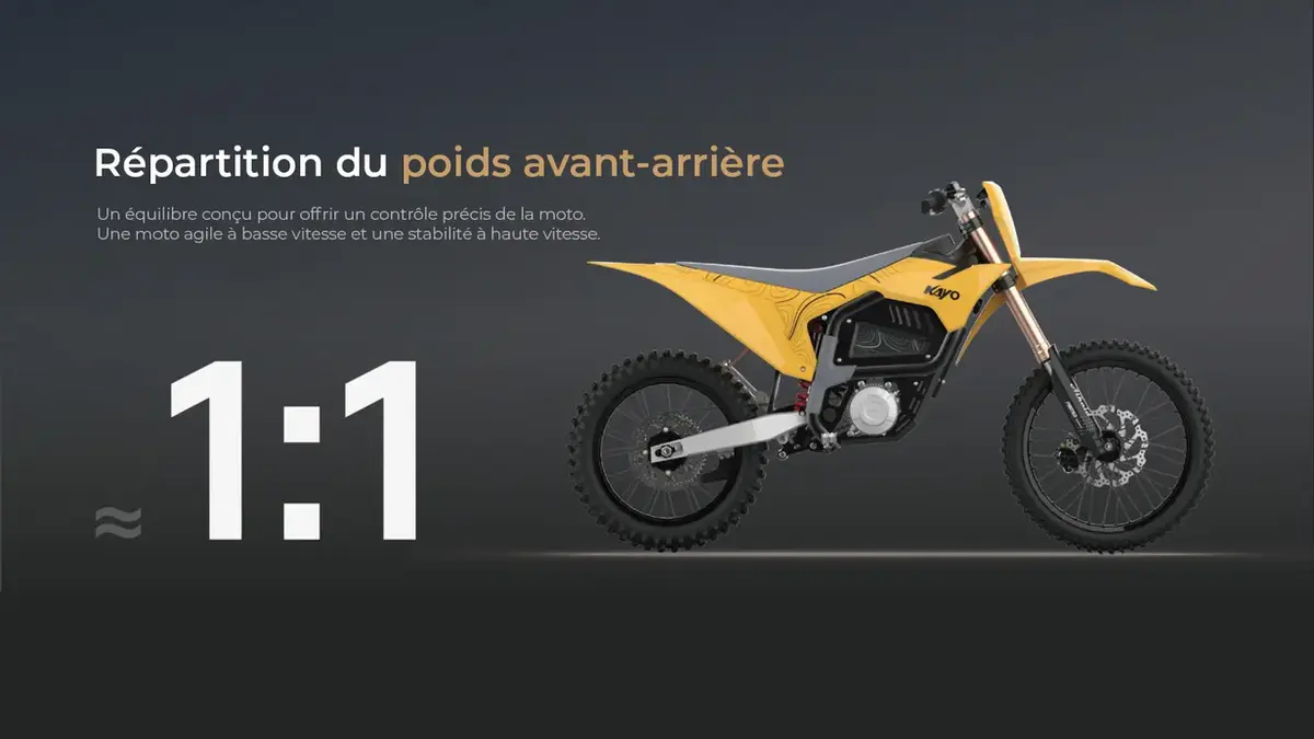 Kayo EC2I — Répartition du poids avant / arrière 1:1