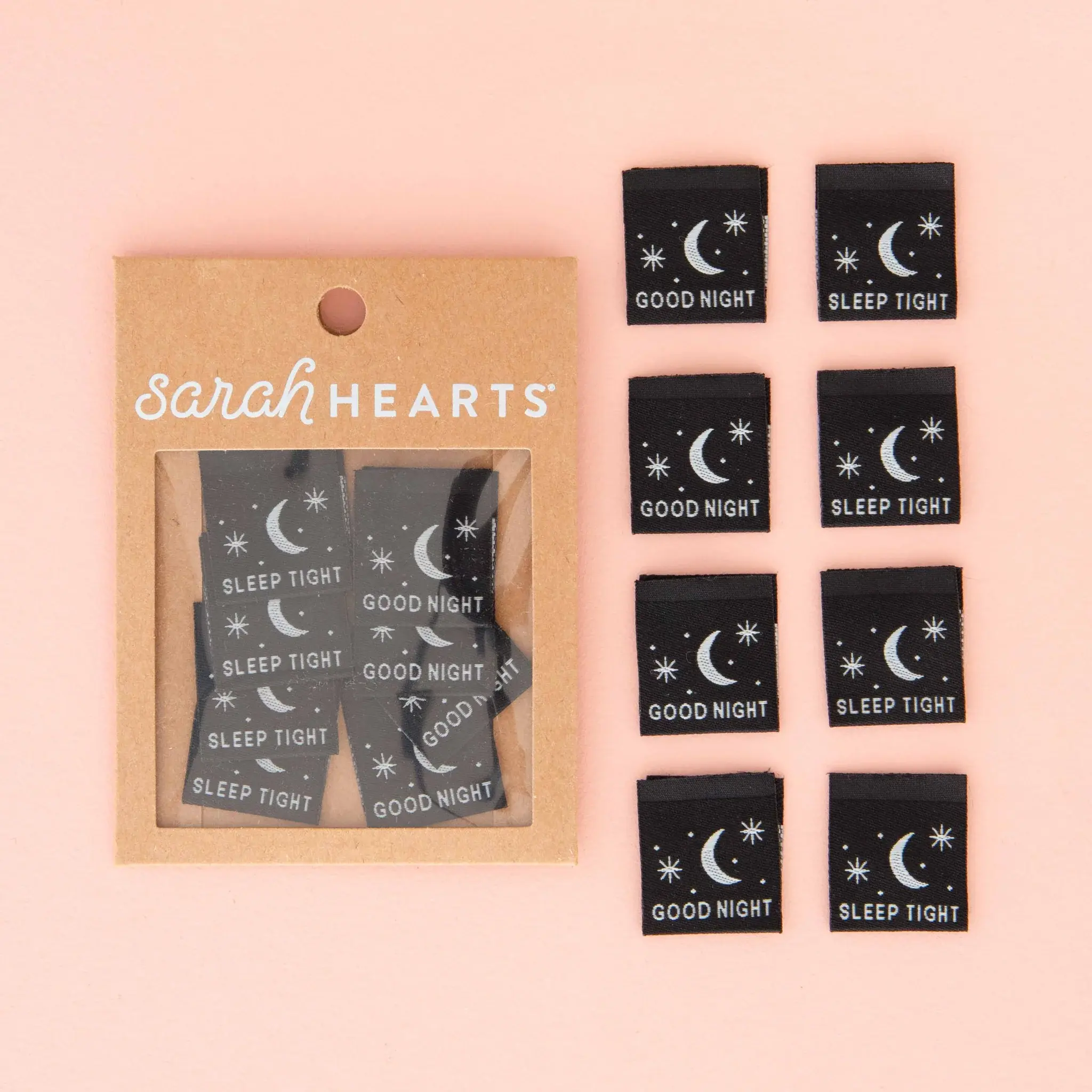 Sarah Hearts Good Night Sleep Tight GITD Woven | Premium Sew-in Labels