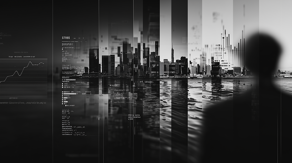 Abstract black-and-white composite of a global city skyline overlaid with fragmented data streams, financial graphs, and compliance metrics, symbolizing the intersection of jurisdictional intelligence, market entry strategy, and cross-border governance in 2025.
