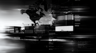 Visual overlay of shipping containers, global trade routes, and data streams—illustrating the strategic risks of supplier overconcentration in Mexico during the 2025 nearshoring wave. Used in Emergent Line’s blog post on supplier diversification strategies for mid-cap companies facing geopolitical and operational volatility.